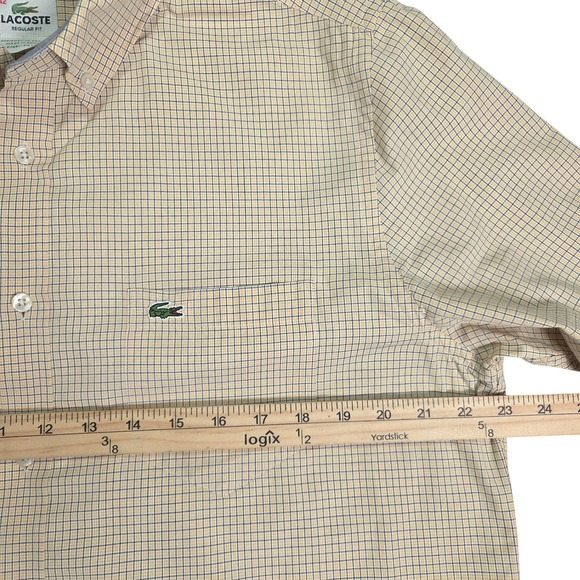 Lacoste Button Down Shirt Mens 42 Large Yellow Check Excellent Long Sleeve - Picture 5 of 7